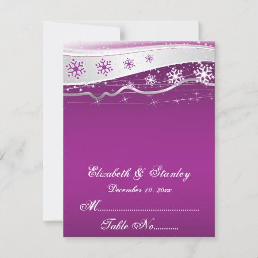 Carte de table de mariage flocon de neige violet,  (Devant)