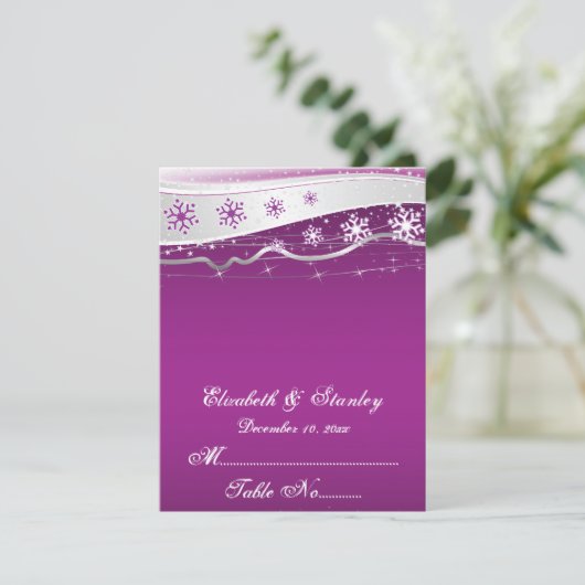 Carte de table de mariage flocon de neige violet,  (Debout devant)