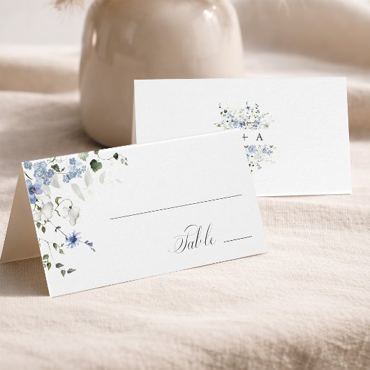 Carte de table de mariage florale Bleu Blanc Vert