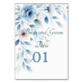 Carte de table de mariage florale bleue élégante (Dos)