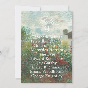 Carte de table de mariage florale d'art de Monet