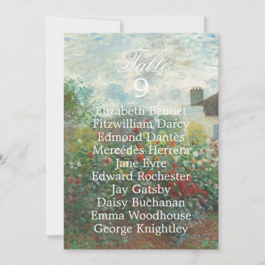 Carte de table de mariage florale d'art de Monet (Devant)