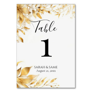 Carte de table de mariage florale élégante en or