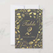 Carte de table de mariage florale grise et or (Dos)