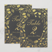 Carte de table de mariage florale grise et or (Devant / Derrière)