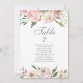 Carte de table de mariage florale rose pâle élégan (Dos)