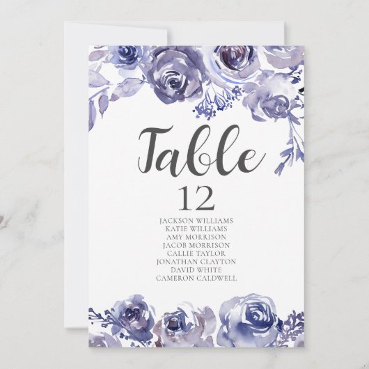 Carte de table de mariage florale Rose violette (Dos)