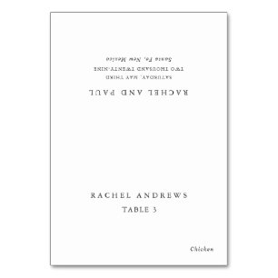 Carte de table de mariage formel classique intempo