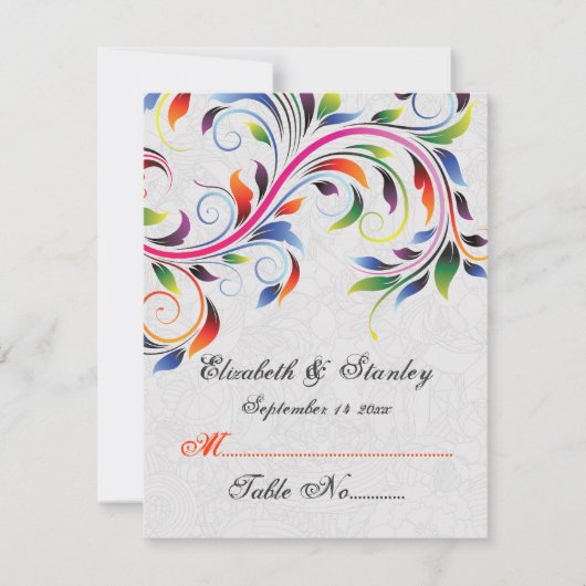 Carte de table de mariage grise avec feuille de dé (Devant)