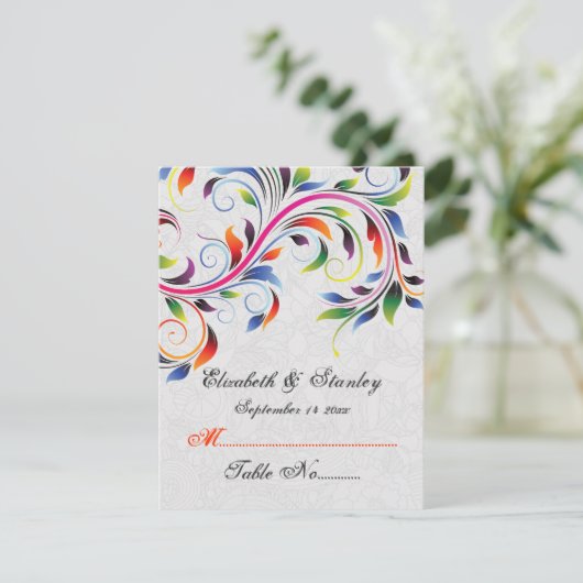 Carte de table de mariage grise avec feuille de dé (Debout devant)