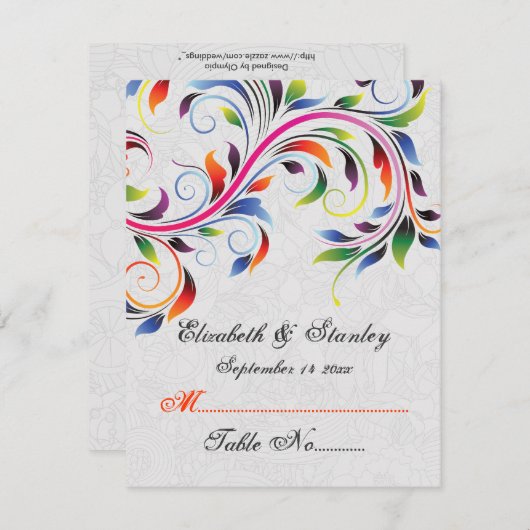 Carte de table de mariage grise avec feuille de dé (Devant / Derrière)