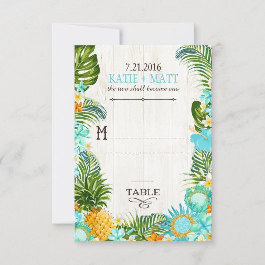 Carte de table de mariage hawaïen Luau Plage Rusti (Devant)