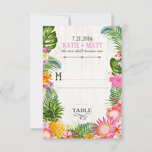 Carte de table de mariage hawaïen Luau Plage Rusti (Devant)