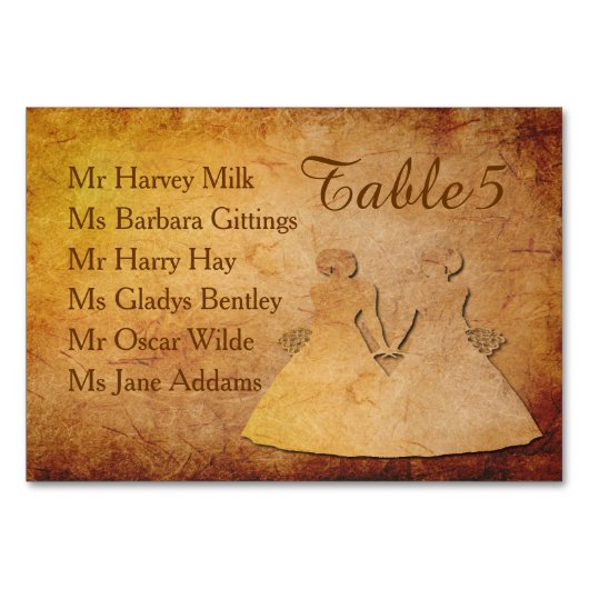 Carte de table de Mariage lesbien de texture vinta (Dos)