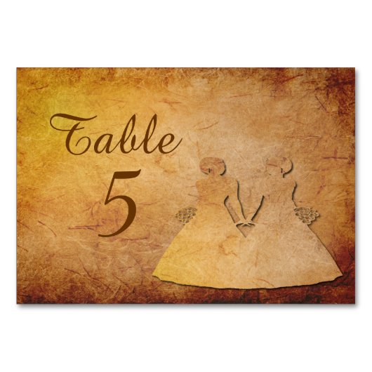 Carte de table de Mariage lesbien de texture vinta (Devant)