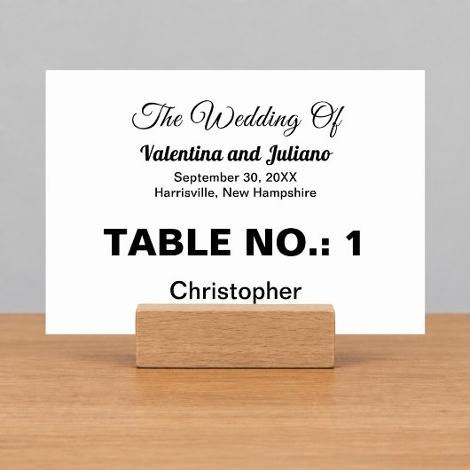 Carte de table de mariage noir et blanc basée sur