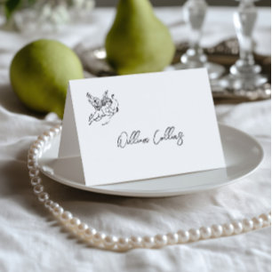 Carte de table de mariage noir et blanc dessinée à