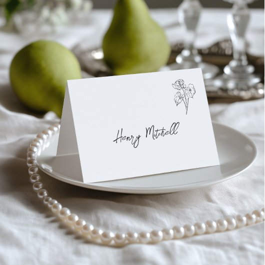 Carte de table de mariage noir et blanc dessinée à