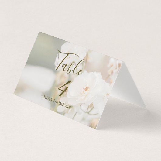 Carte de Table de Mariage Photo de Roses Blanches (Front)