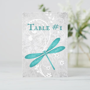 Carte de table de mariage pour libellules turquois