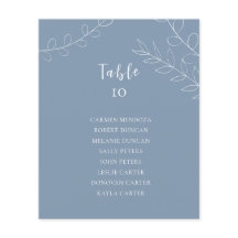 Carte de table de mariage poussiéreuse bleu budget