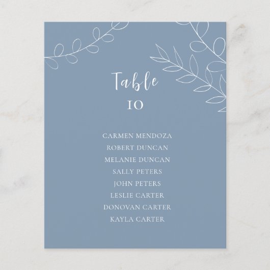Carte de table de mariage poussiéreuse bleu budget (Devant)