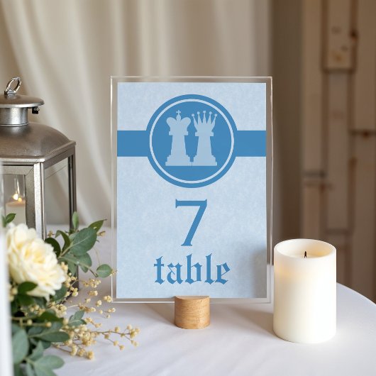 Carte de table de mariage Roi et Reine d'échecs, B
