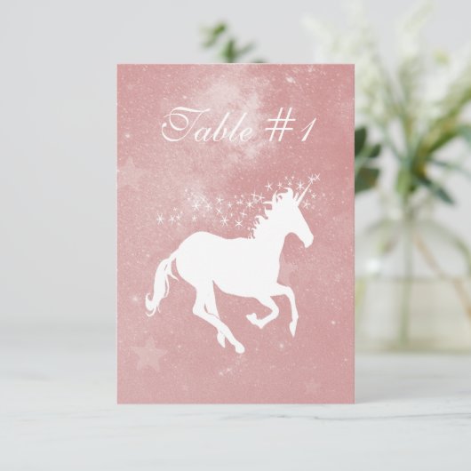 Carte de table de mariage rose Unicorn (Debout devant)