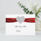 Carte de table de mariage rouge à coeur de diamant (Debout devant)