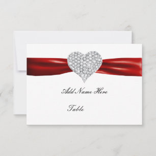 Carte de table de mariage rouge à cœur de diamant