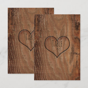 Carte de table de mariage rustique cœur sculpté ar
