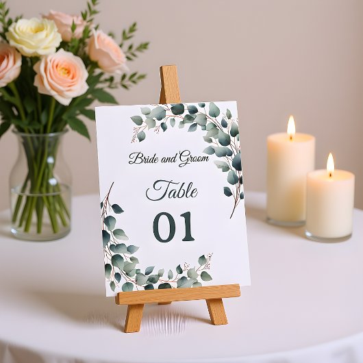 Carte de table de mariage simple Eucalyptus