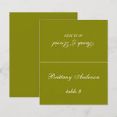 Carte de table de mariage vert olive imprimée avec (Devant / Derrière)