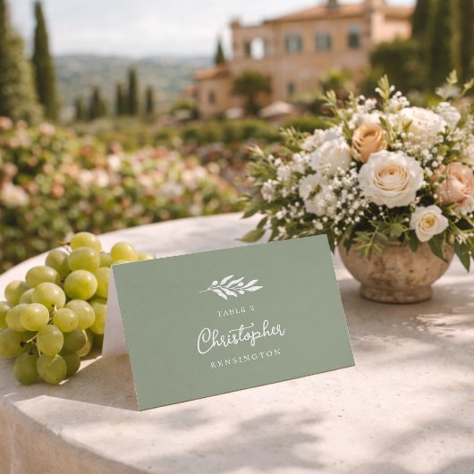 Carte de table de mariage vert sauge olive argent