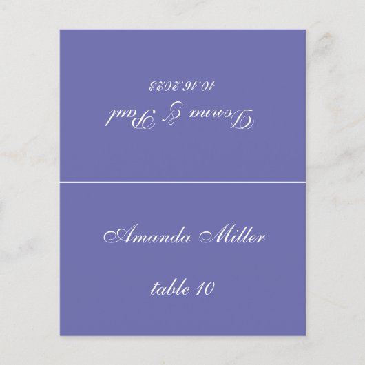 Carte de table de mariage violet avec nom de l'inv (Devant)