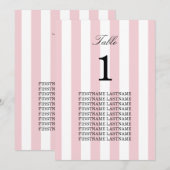 Carte de table de noms d'invités rayures rose past (Devant / Derrière)