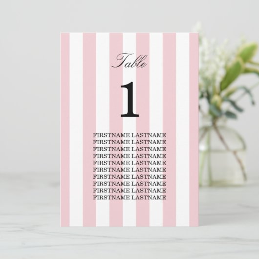 Carte de table de noms d'invités rayures rose past (Debout devant)