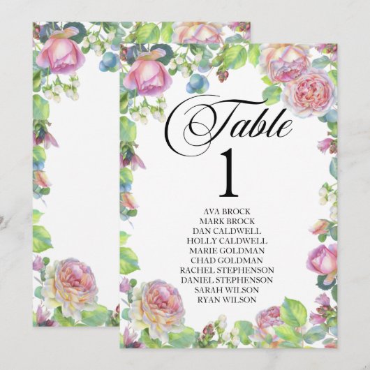 Carte de table de plan de salle Calligraphie adora (Devant / Derrière)