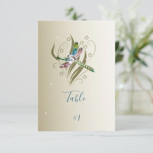 Carte de table de réception à libellules bijoux (Debout devant)