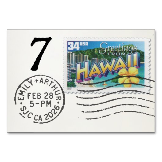 Carte de table de réception de mariage E&A 7 Hawai (Dos)