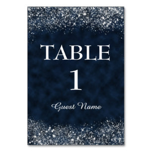 Carte de table de réception en bleu marine et blan