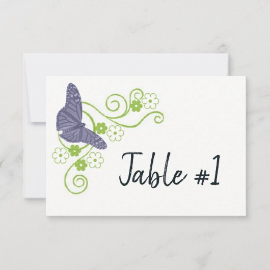 Carte de table de réception florale à papillon pou (Devant)