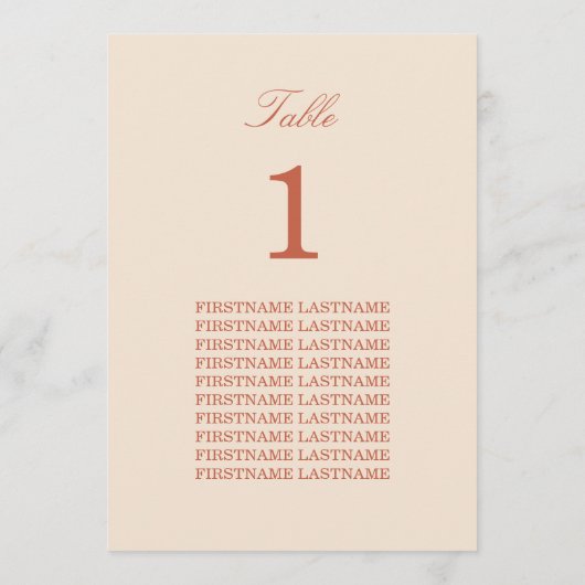 Carte de table de script Terracotta pour les noms  (Dos)