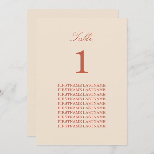 Carte de table de script Terracotta pour les noms  (Devant / Derrière)