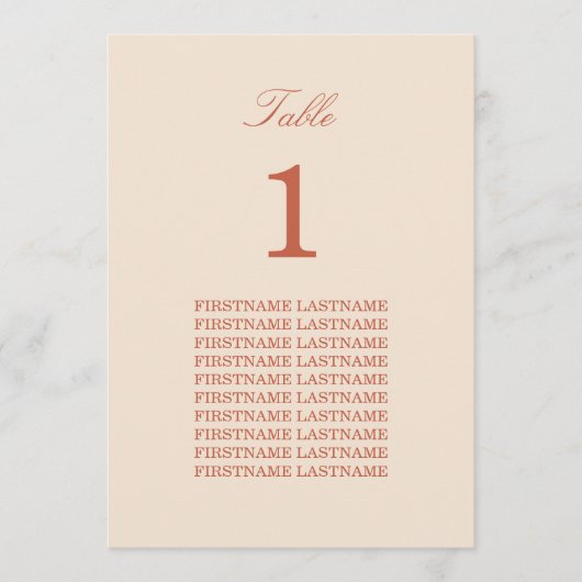 Carte de table de script Terracotta pour les noms  (Devant)