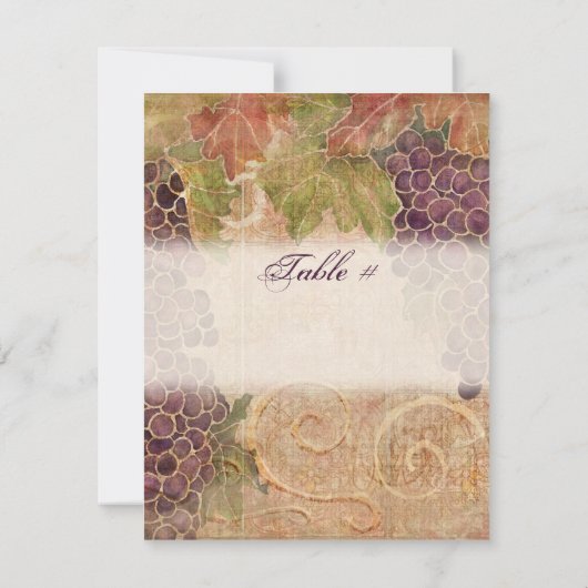 Carte de table de Vignoble au Cep de Vigne Vieilli (Dos)