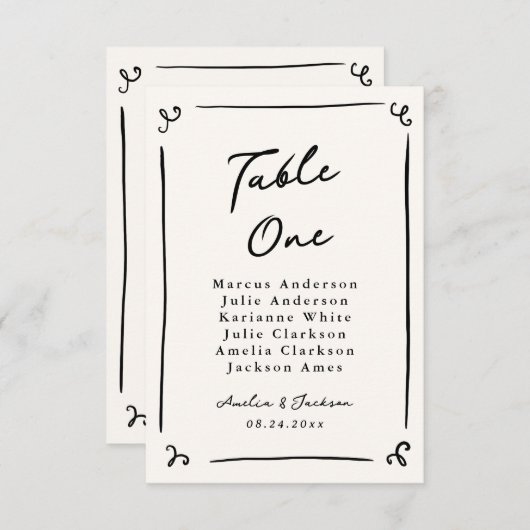 Carte de table dessinée à la main de manière fanta (Devant / Derrière)