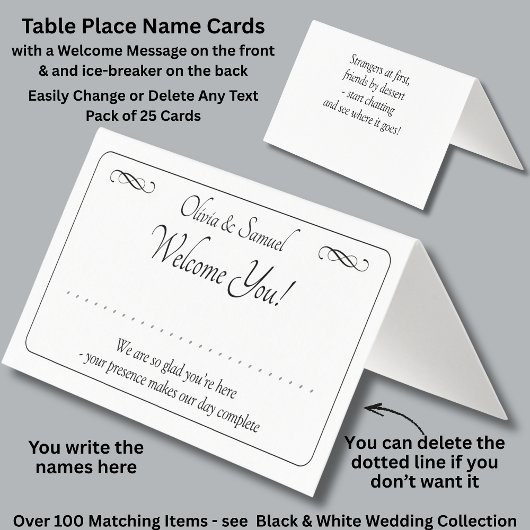 Carte de table - Écrivez le nom - avec des message
