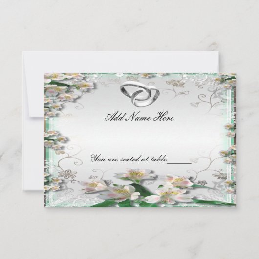 Carte de table élégante à fleurs blanches (Devant)