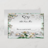 Carte de table élégante à motif floral blanc (Devant / Derrière)